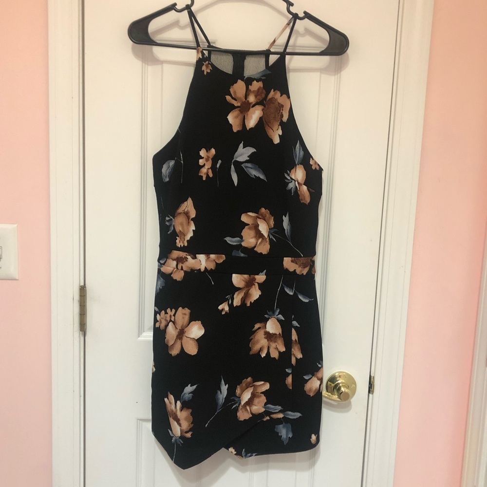 Black floral romper with skirted front